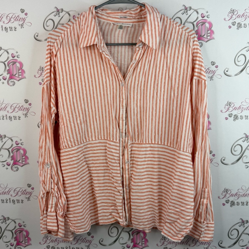 Spense floral & vine long sleeve orange white Coral Striped Button-Down Shirt